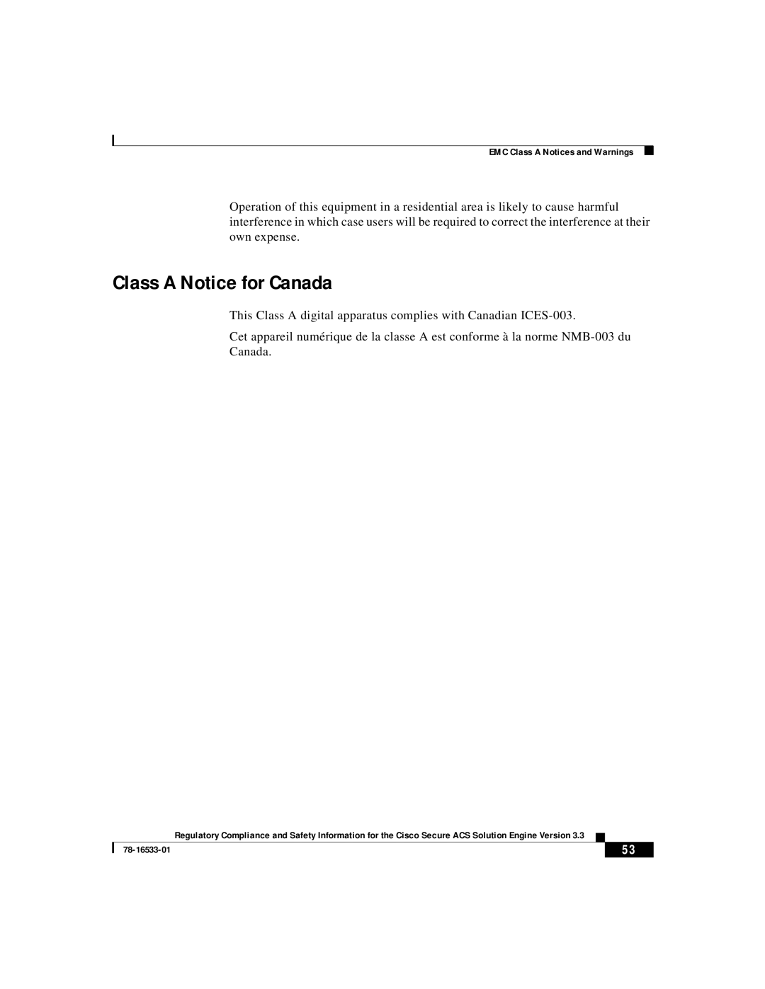 Cisco Systems CSACSE-1112-K9 manual Class A Notice for Canada 