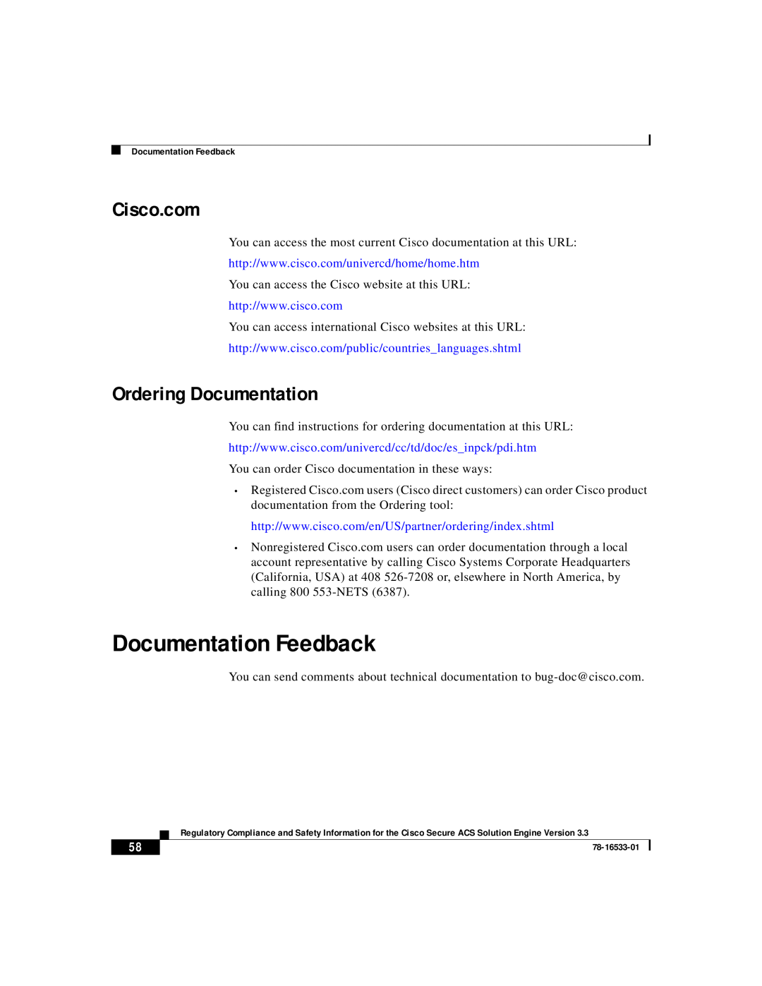 Cisco Systems CSACSE-1112-K9 manual Documentation Feedback, Cisco.com, Ordering Documentation 