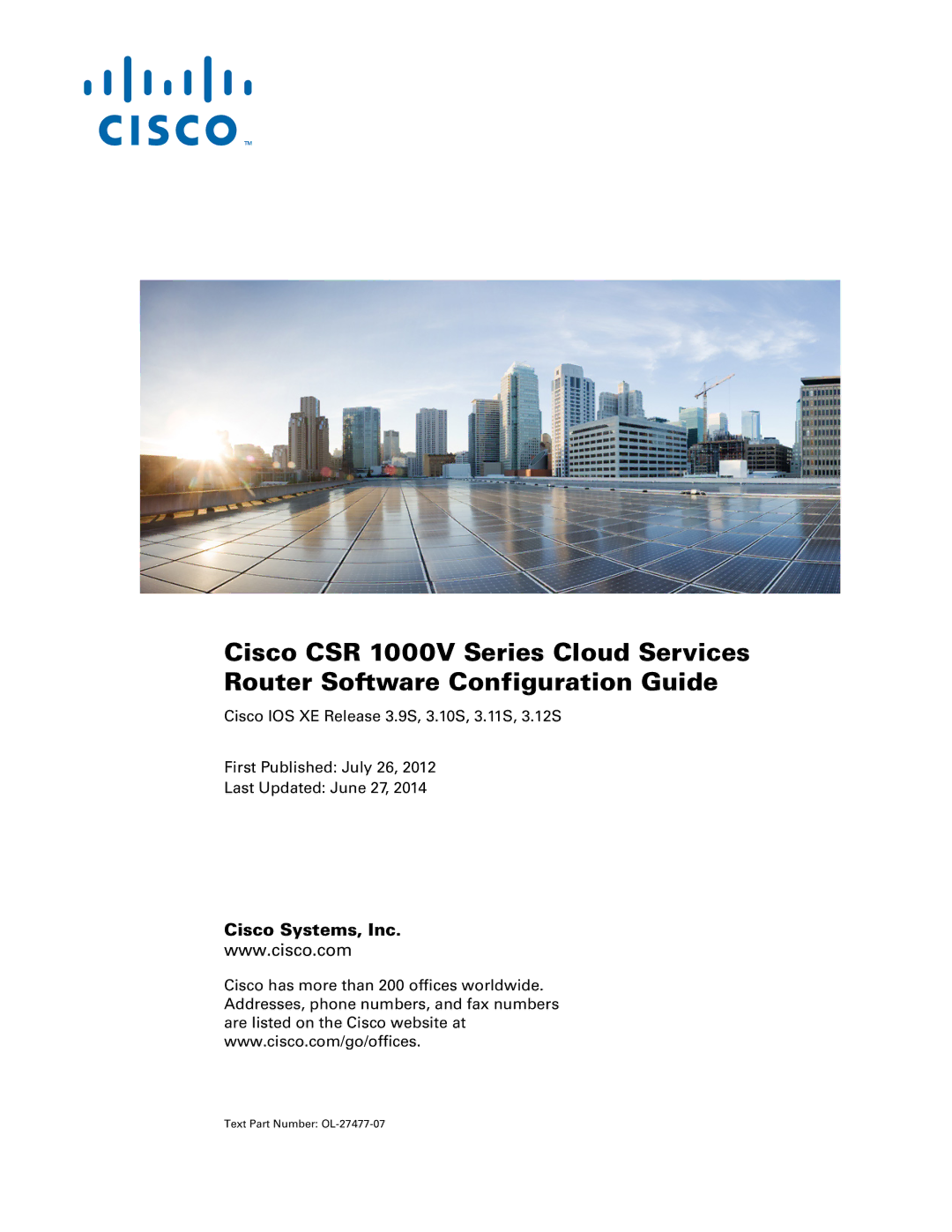 Cisco Systems CSR 1000V manual Cisco Systems, Inc 