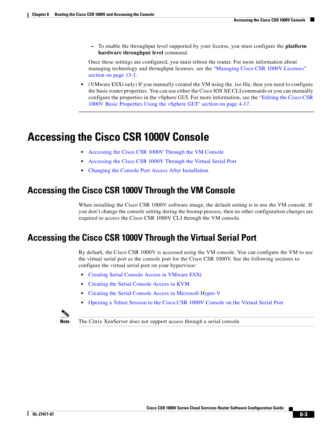 Cisco Systems manual Accessing the Cisco CSR 1000V Console, Accessing the Cisco CSR 1000V Through the VM Console 