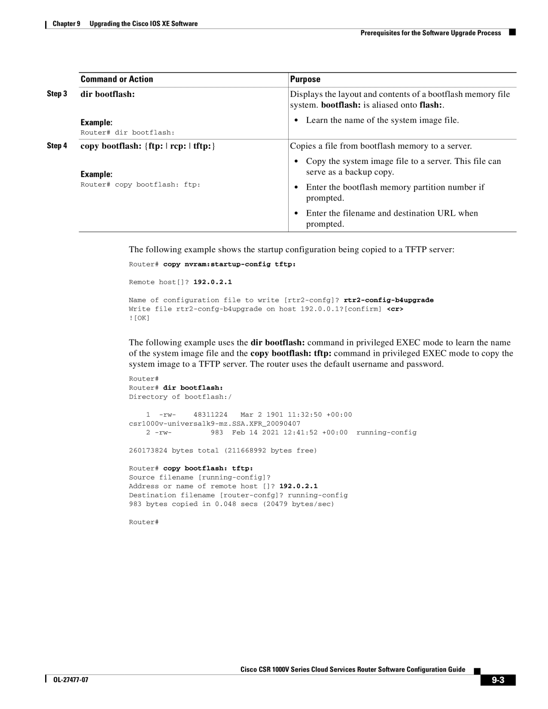 Cisco Systems CSR 1000V manual Dir bootflash, Copy bootflash ftp rcp tftp 