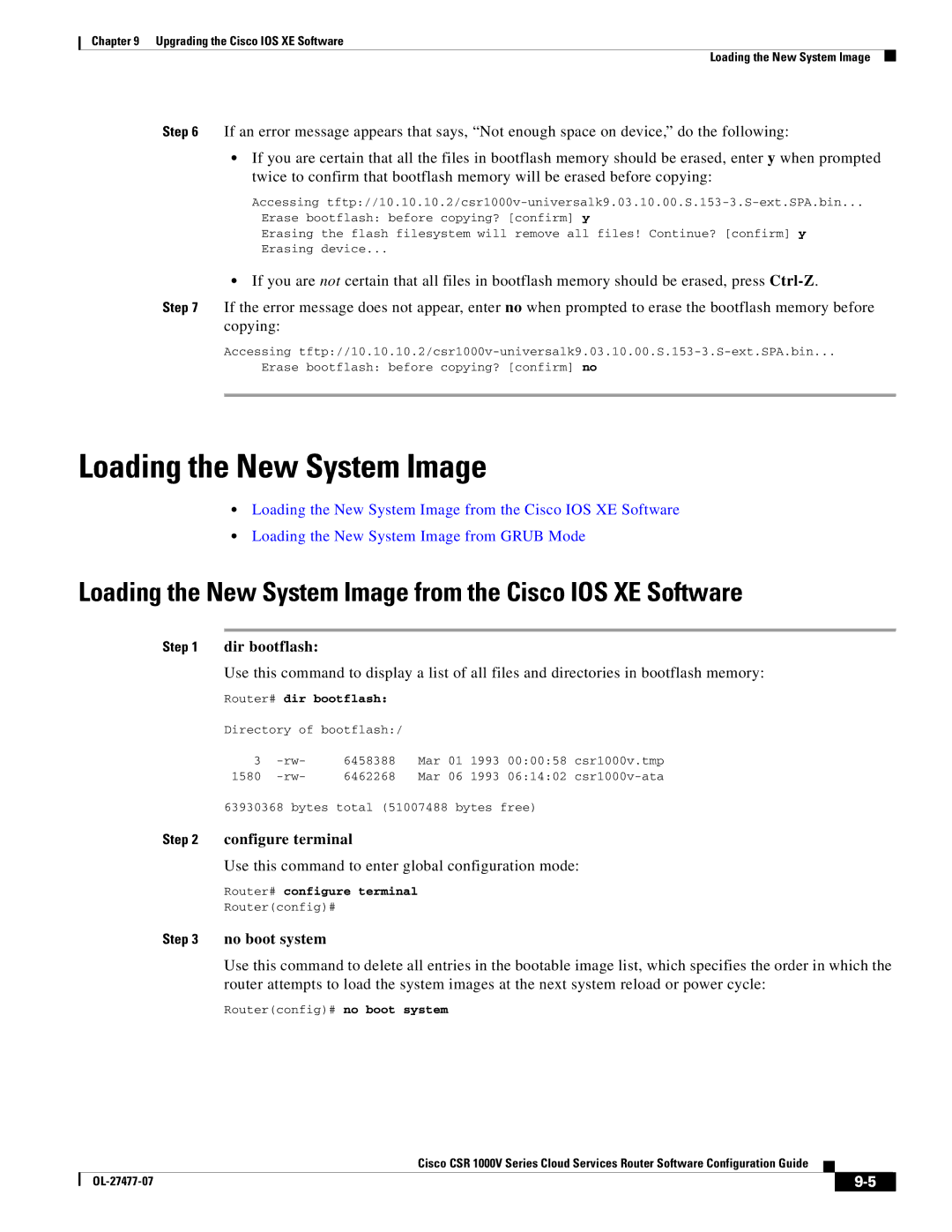 Cisco Systems CSR 1000V manual Loading the New System Image from the Cisco IOS XE Software, No boot system 