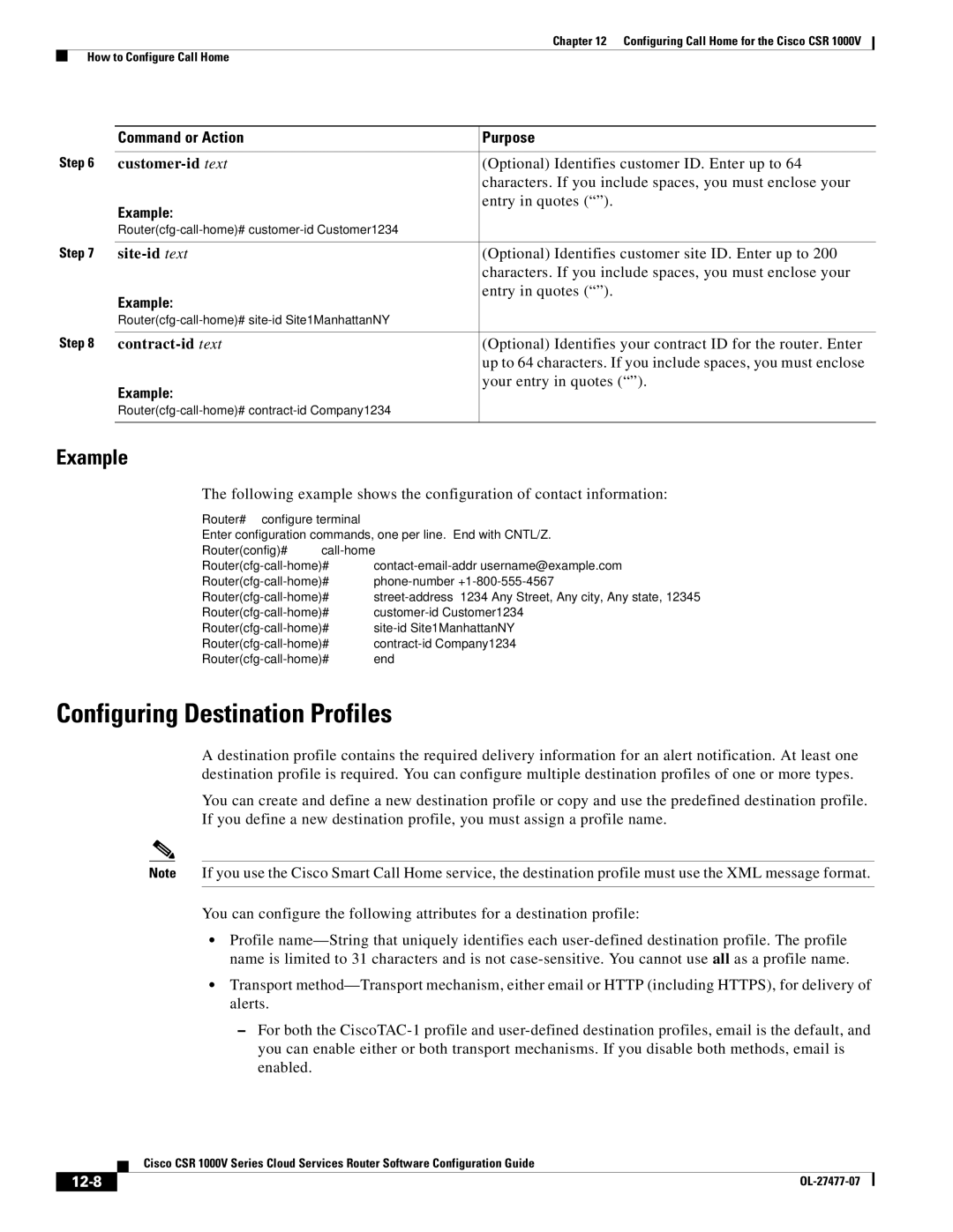 Cisco Systems CSR 1000V manual Configuring Destination Profiles, Example, 12-8 