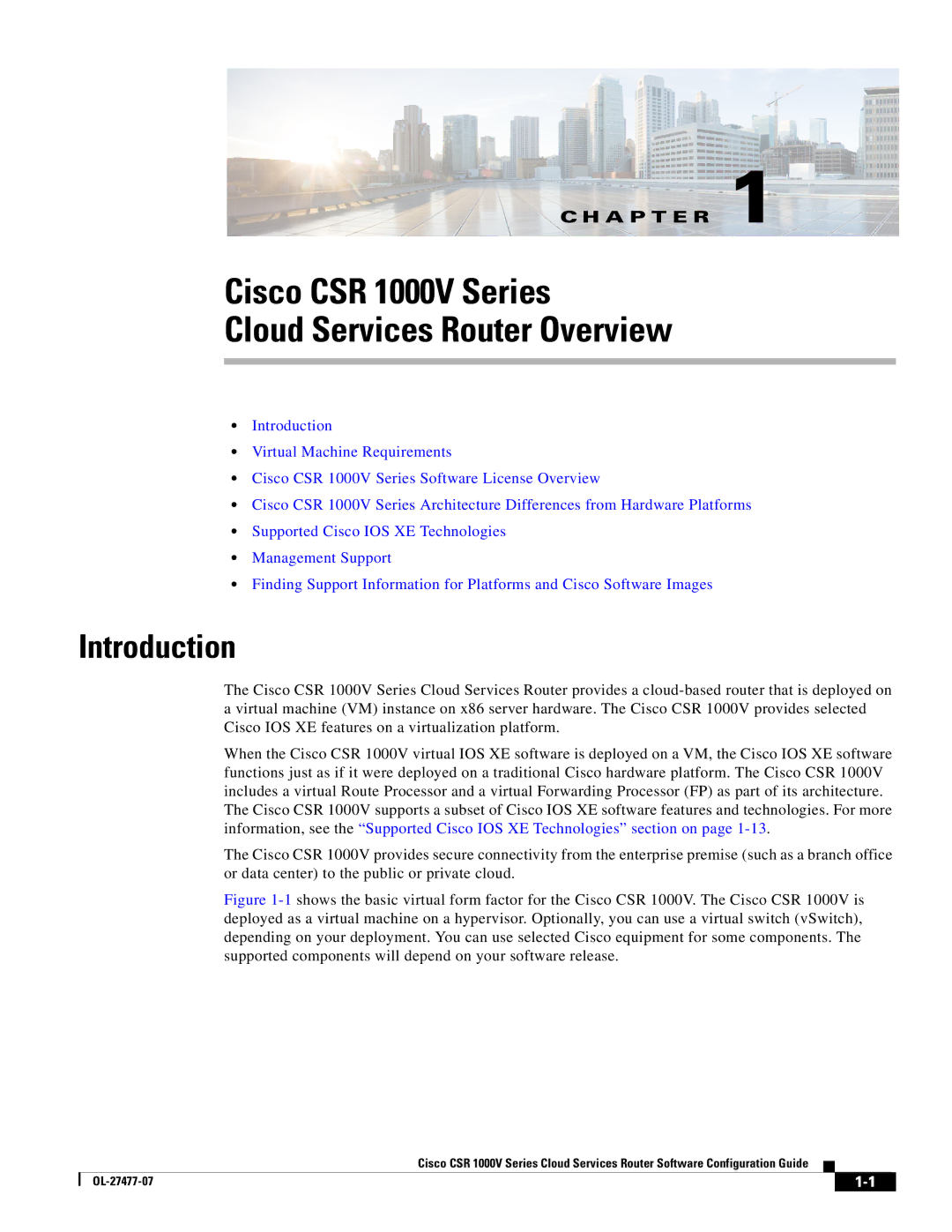 Cisco Systems manual Cisco CSR 1000V Series Cloud Services Router Overview, Introduction 