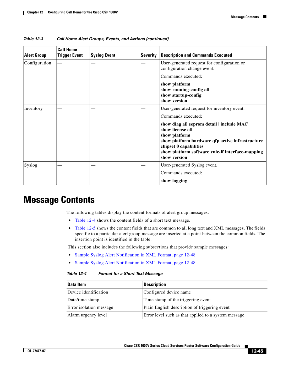 Cisco Systems CSR 1000V manual Message Contents 