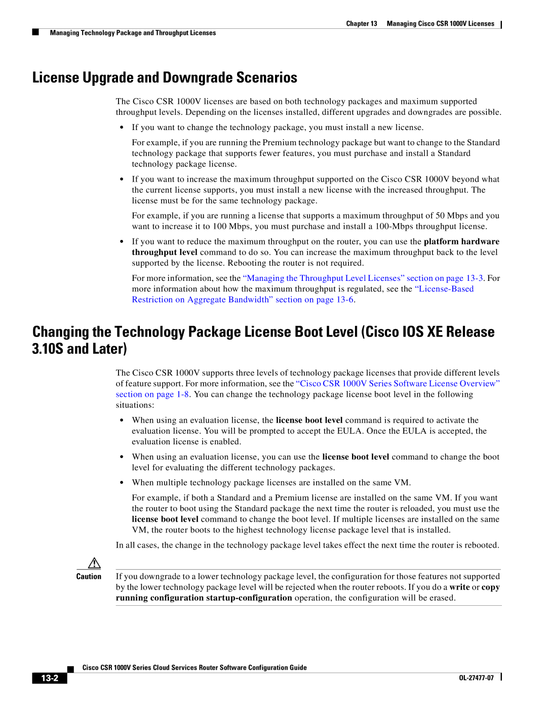 Cisco Systems CSR 1000V manual License Upgrade and Downgrade Scenarios, 13-2 