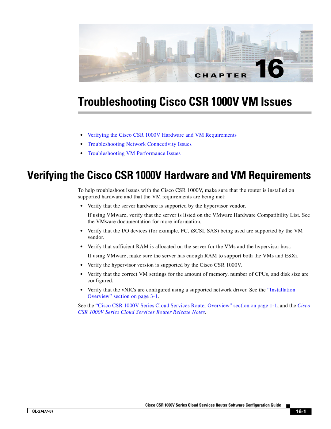 Cisco Systems manual Troubleshooting Cisco CSR 1000V VM Issues, 16-1 