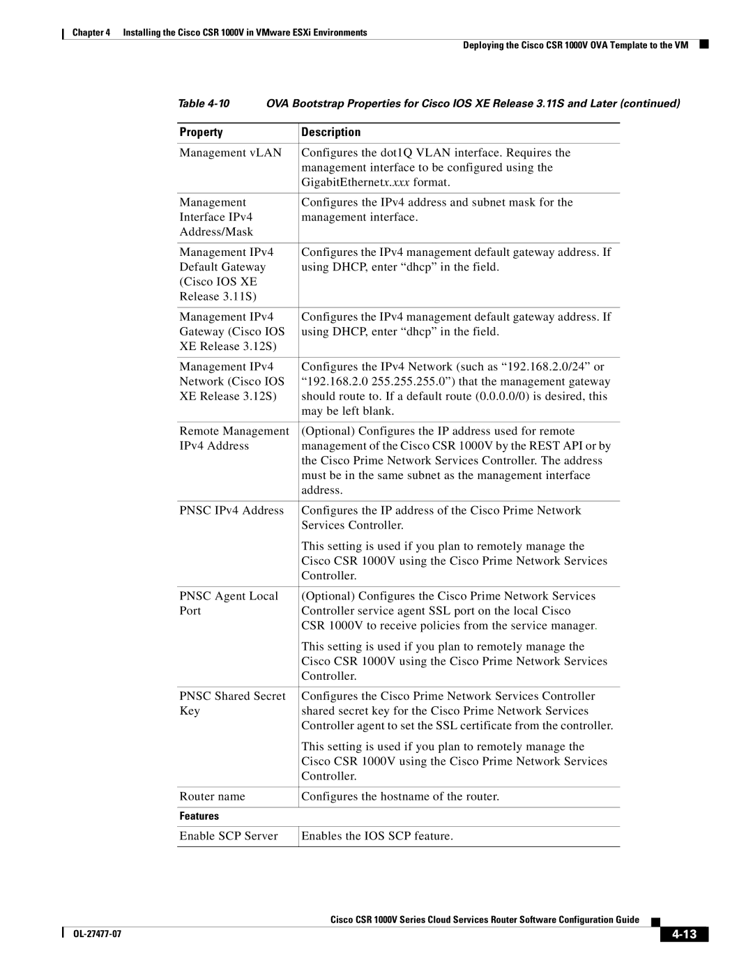 Cisco Systems CSR 1000V manual Enable SCP Server Enables the IOS SCP feature 