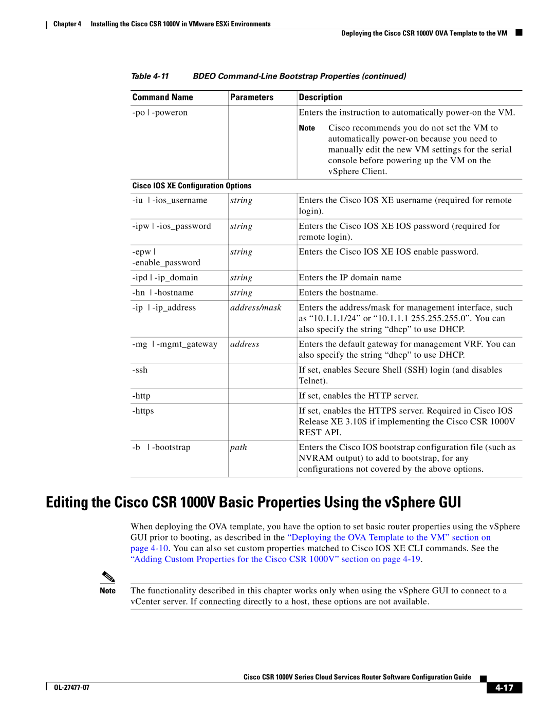 Cisco Systems CSR 1000V Iosusername, Enters the Cisco IOS XE username required for remote, Login, Ipw -iospassword, Epw 