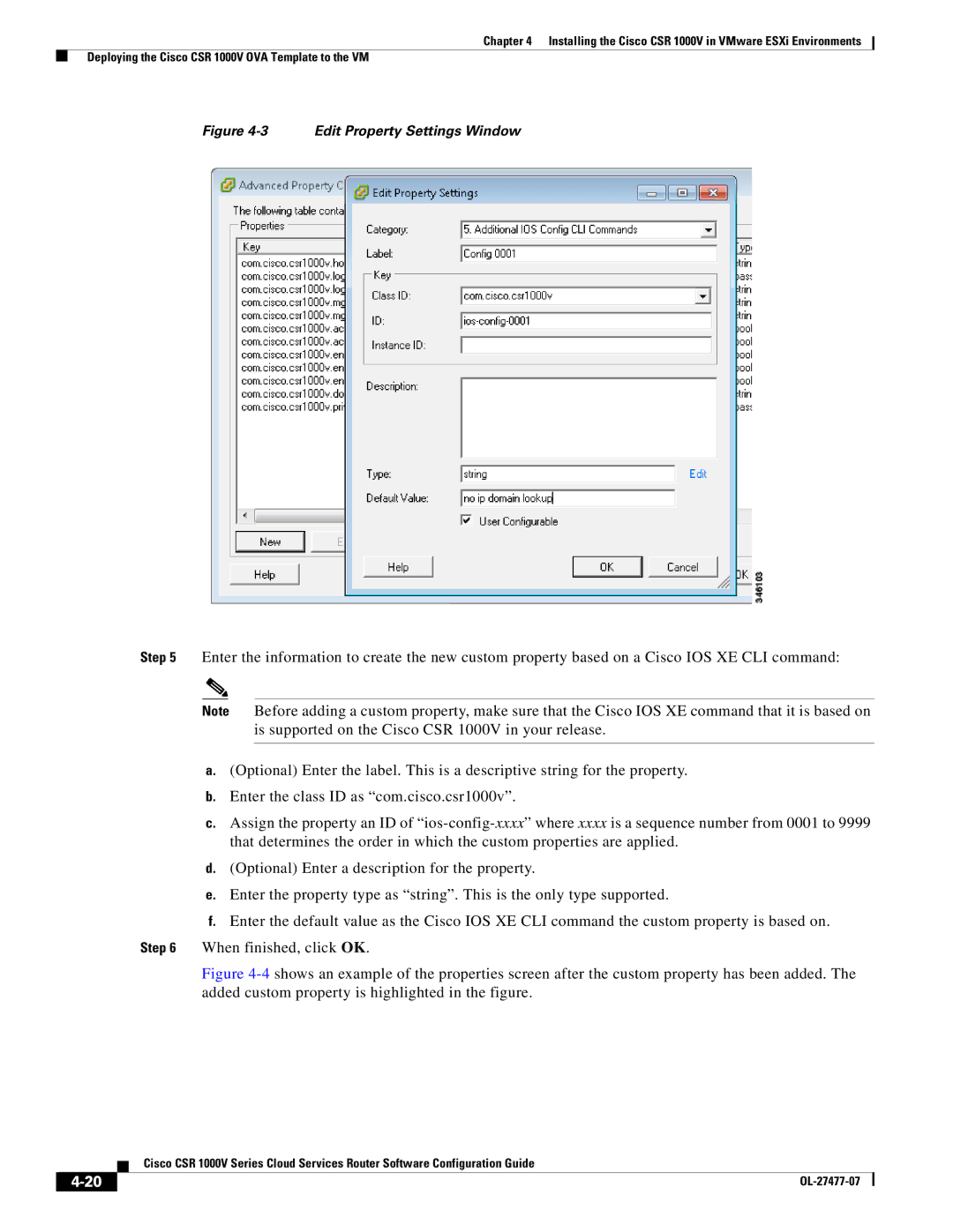 Cisco Systems CSR 1000V manual Edit Property Settings Window 