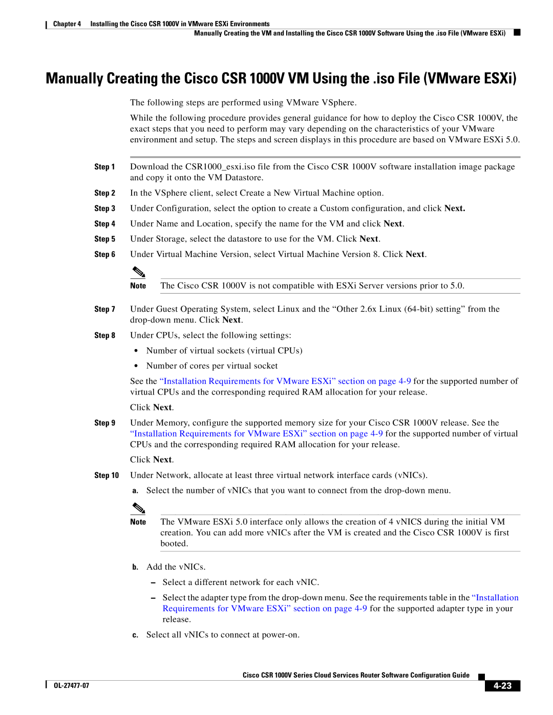 Cisco Systems manual Installing the Cisco CSR 1000V in VMware ESXi Environments 