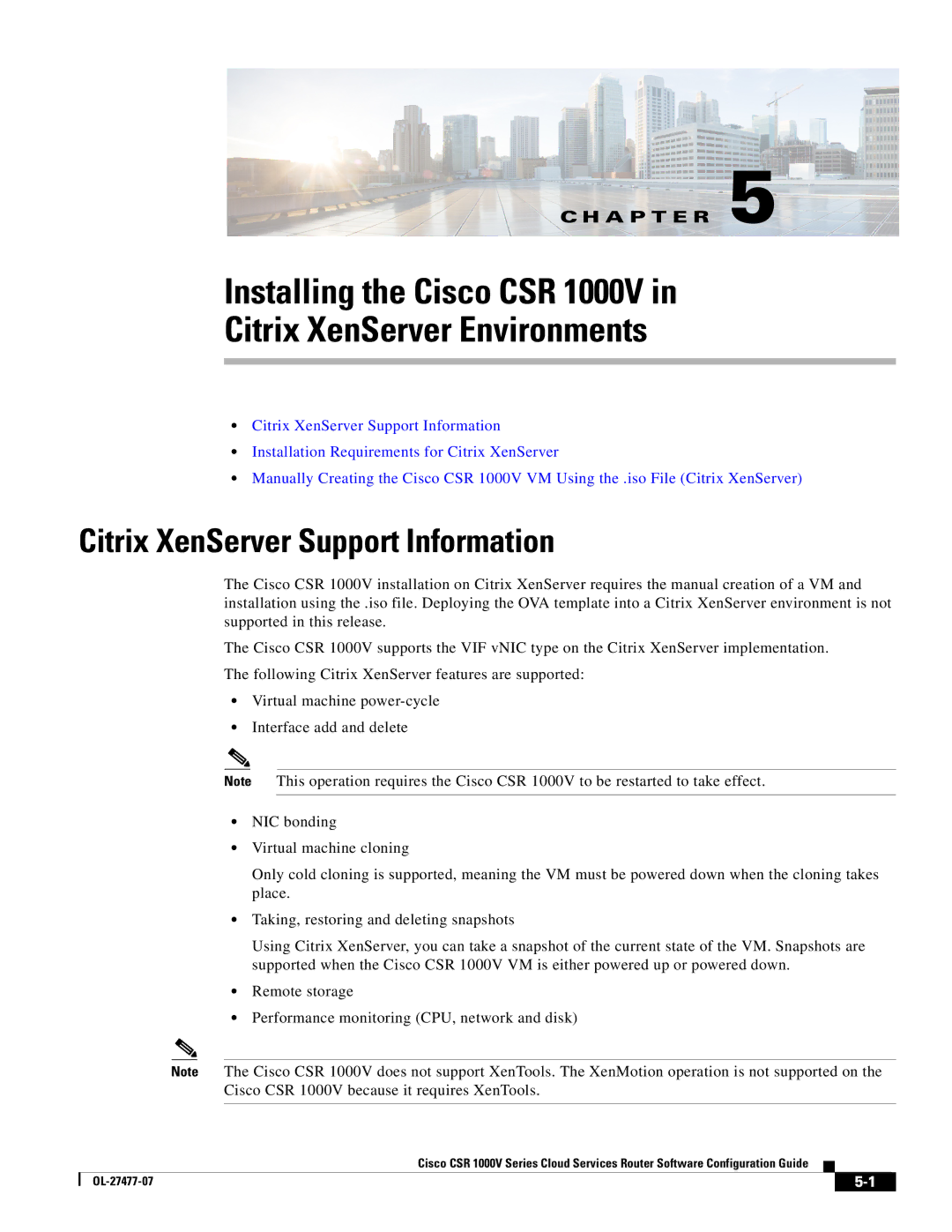 Cisco Systems CSR 1000V manual Citrix XenServer Support Information 