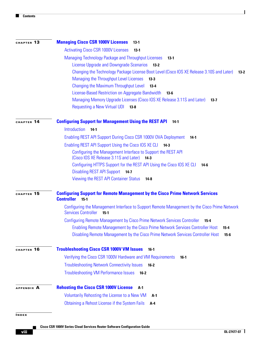 Cisco Systems CSR 1000V manual Viii, 13-2 