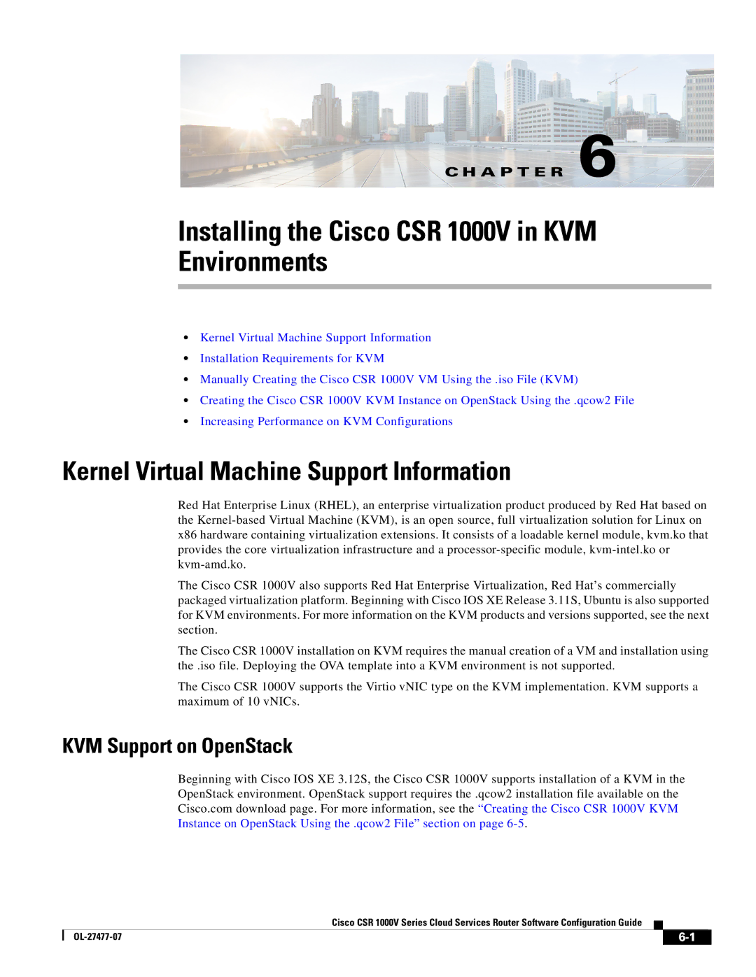 Cisco Systems CSR 1000V manual Kernel Virtual Machine Support Information, KVM Support on OpenStack 