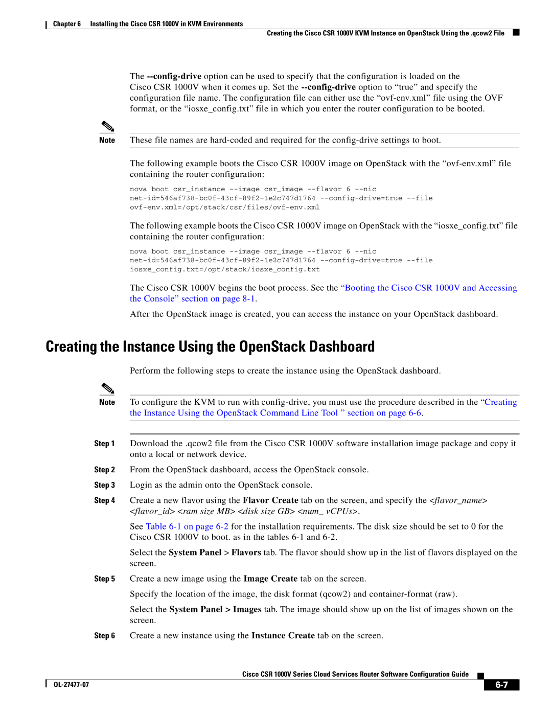 Cisco Systems CSR 1000V manual Creating the Instance Using the OpenStack Dashboard 