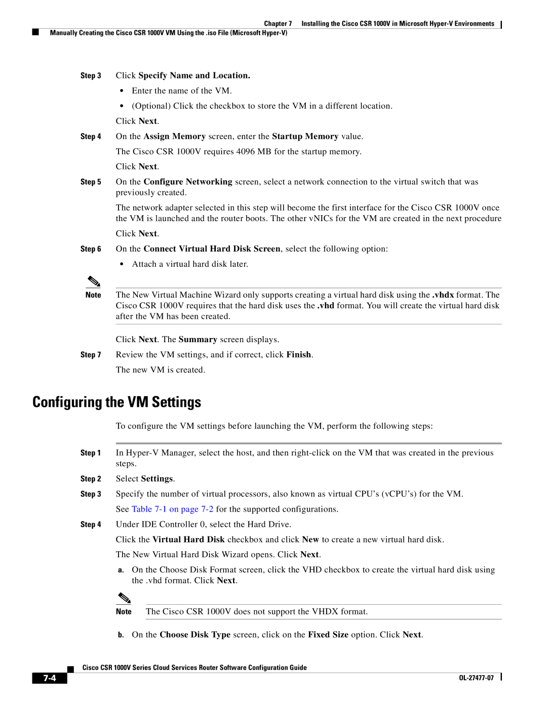 Cisco Systems CSR 1000V manual Configuring the VM Settings, Click Specify Name and Location 