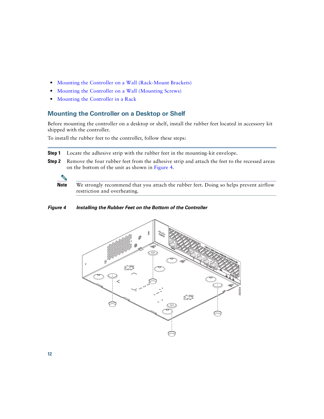 Cisco Systems AIR-CT2504-5-K9, 2500 manual Mounting the Controller on a Desktop or Shelf 