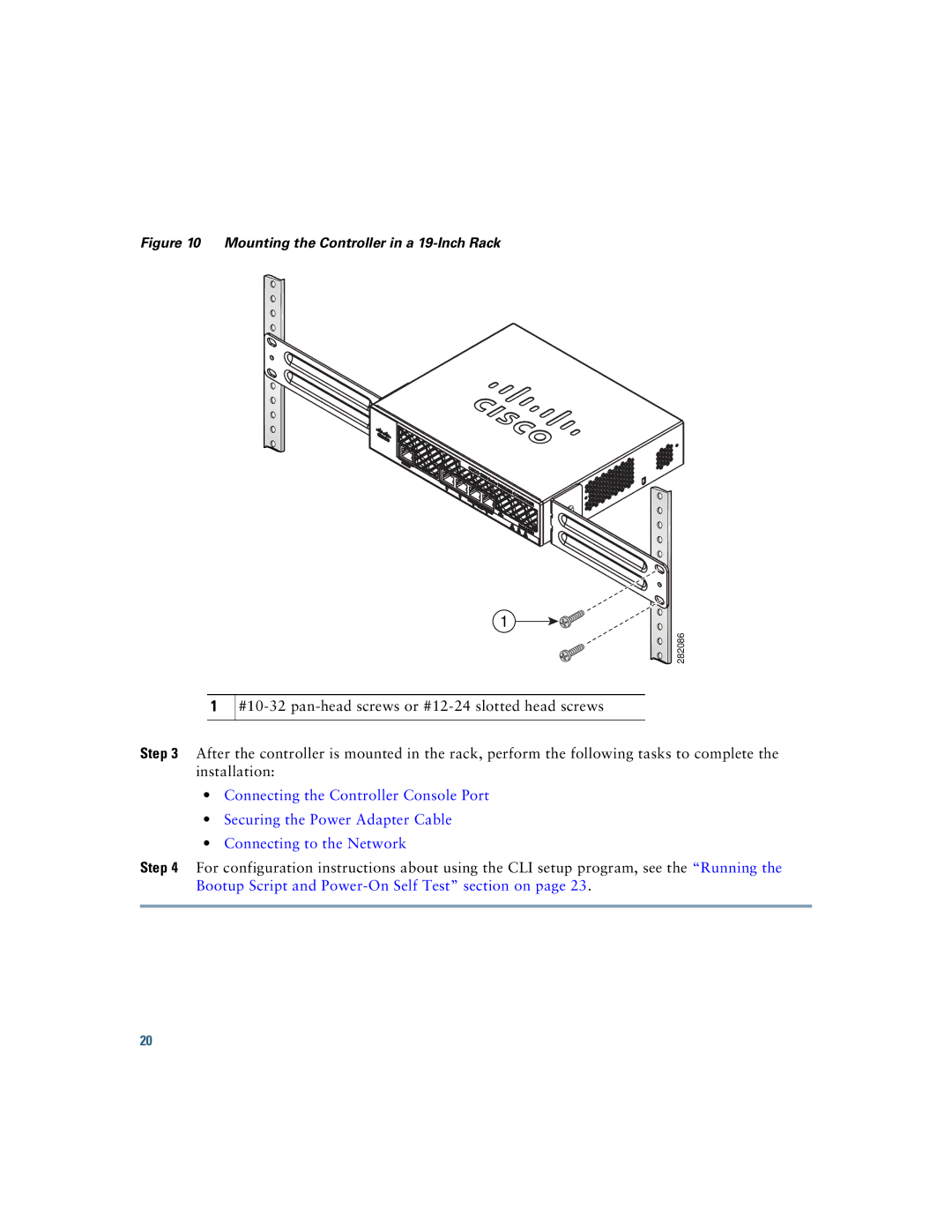 Cisco Systems 2500, AIR-CT2504-5-K9 manual Mounting the Controller in a 19-Inch Rack 