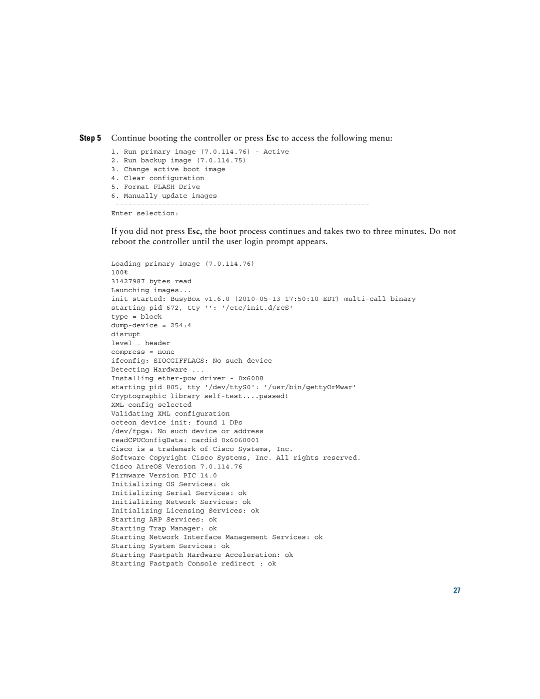 Cisco Systems AIR-CT2504-5-K9, 2500 manual Loading primary image 7.0.114.76 100% 