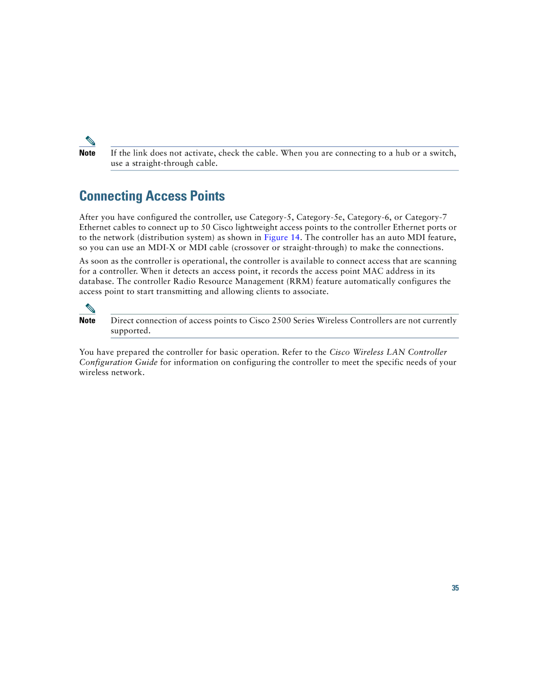 Cisco Systems 2500, AIR-CT2504-5-K9 manual Connecting Access Points 