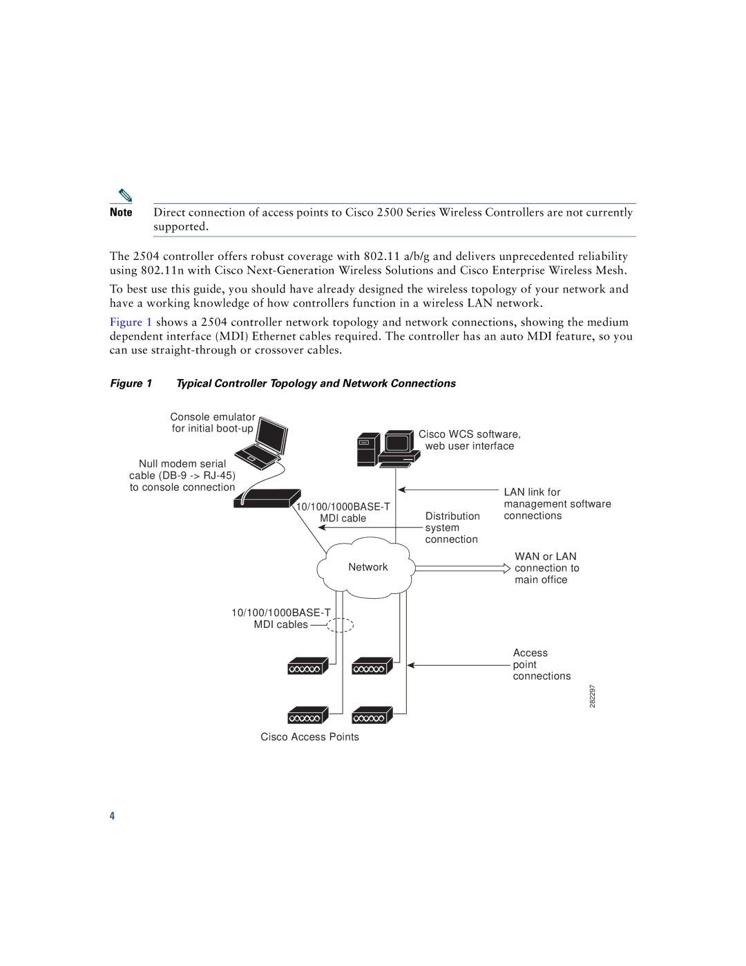 Cisco Systems AIR-CT2504-5-K9, 2500 manual Typical Controller Topology and Network Connections 