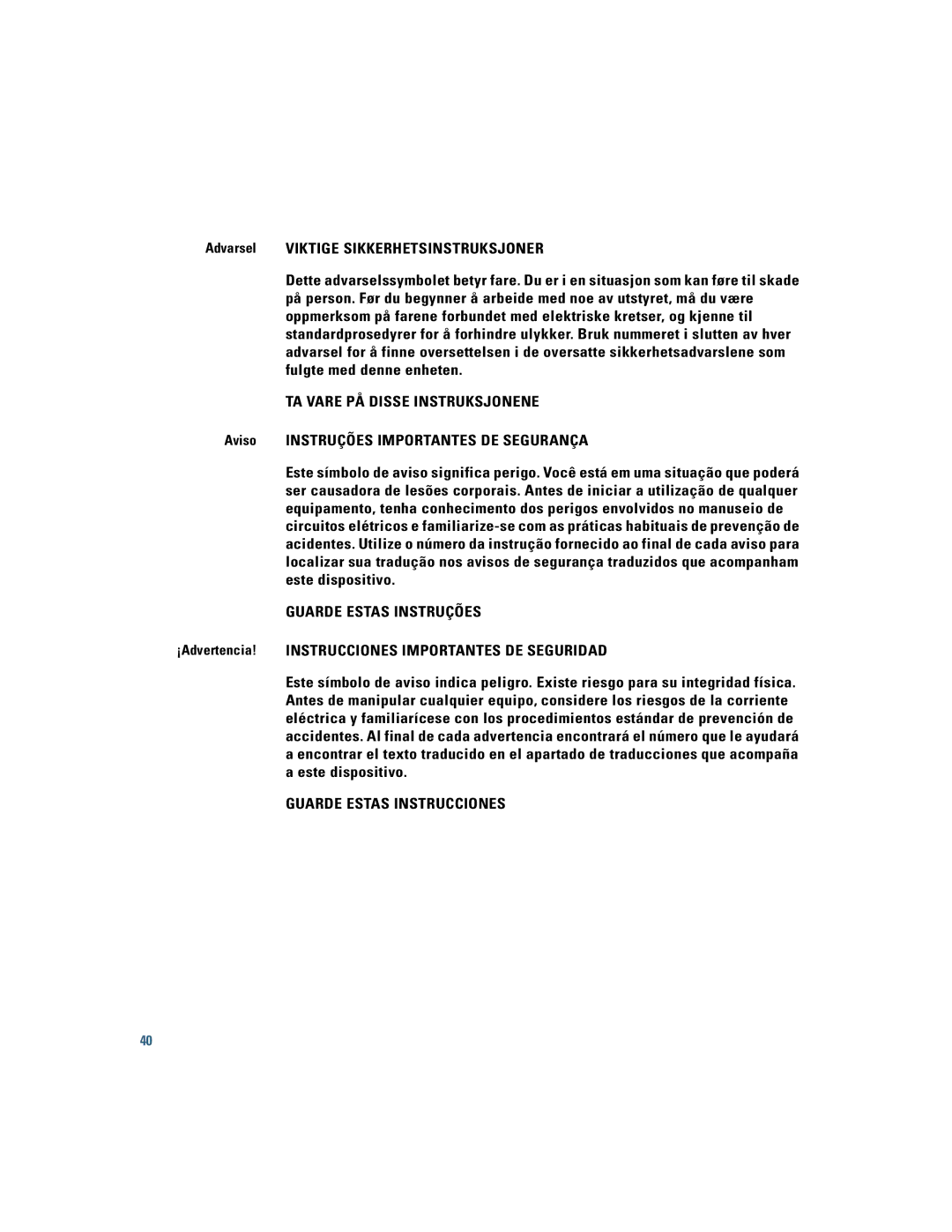 Cisco Systems AIR-CT2504-5-K9, 2500 manual TA Vare PÅ Disse Instruksjonene, Aviso Instruções Importantes DE Segurança 