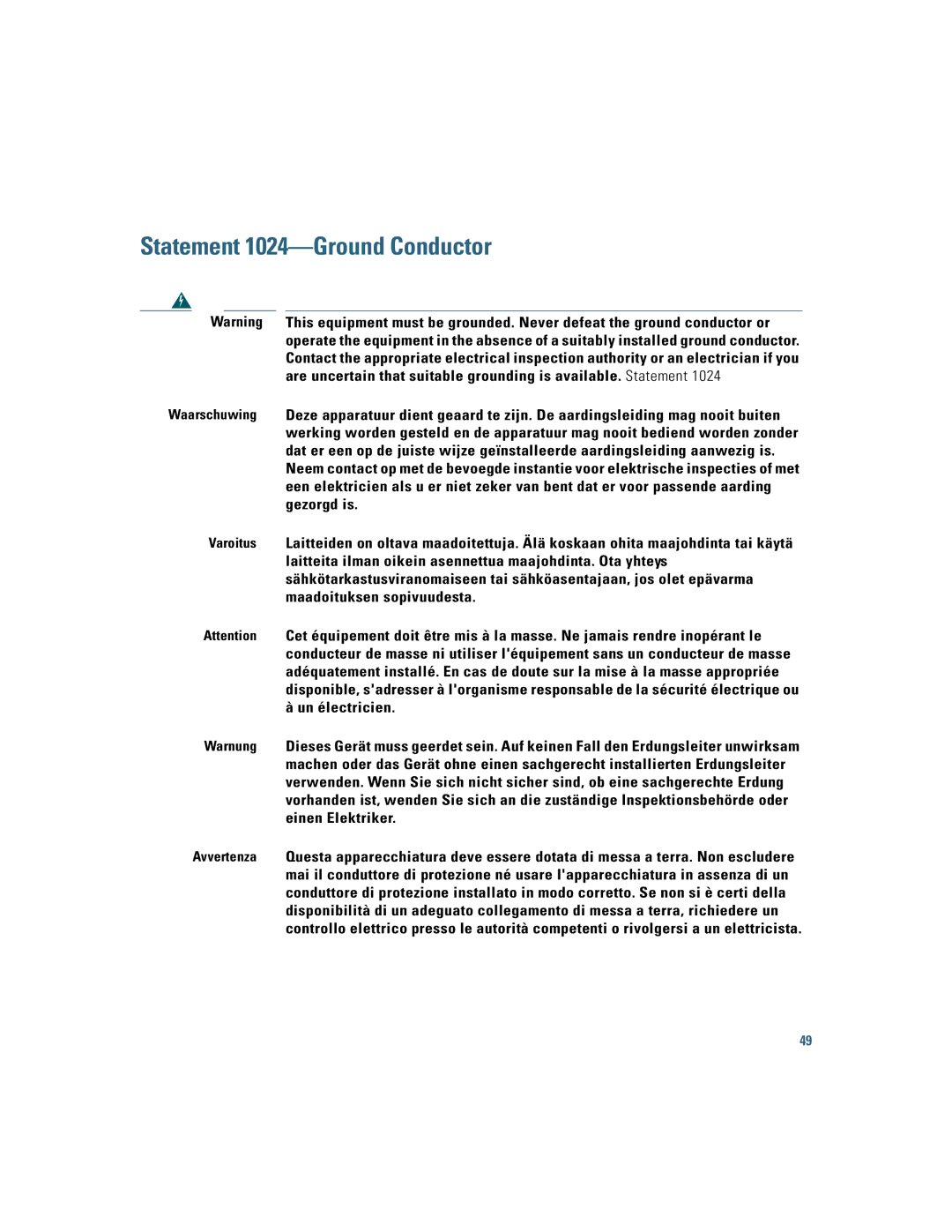 Cisco Systems AIR-CT2504-5-K9, 2500 manual Statement 1024-Ground Conductor 