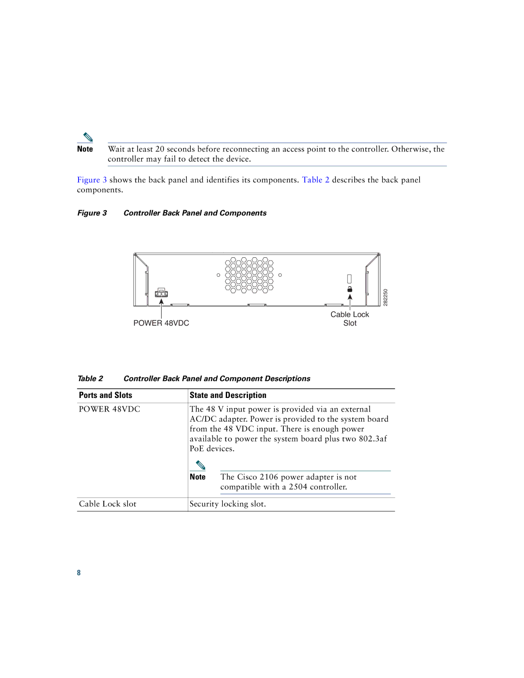 Cisco Systems 2500, AIR-CT2504-5-K9 manual Ports and Slots State and Description, Power 48VDC 