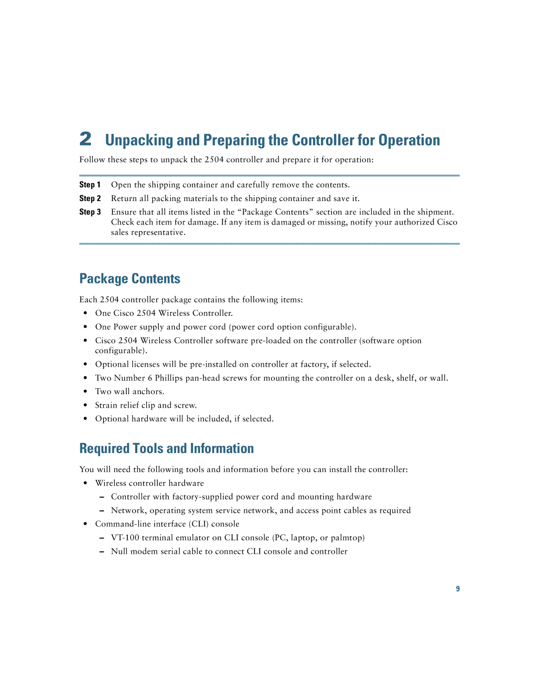 Cisco Systems AIR-CT2504-5-K9, 2500 manual Package Contents, Required Tools and Information 