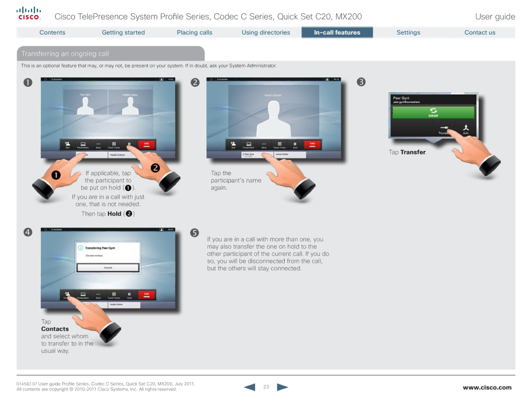 Cisco Systems CTSMX20042K9 manual Transferring an ongoing call, Select whom to transfer to in the usual way 