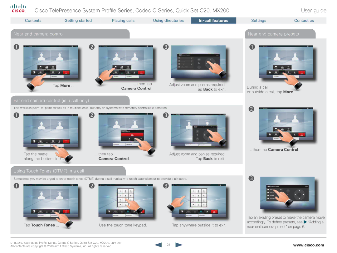 Cisco Systems CTSMX20042K9 manual Near end camera control Near end camera presets, Far end camera control in a call only 