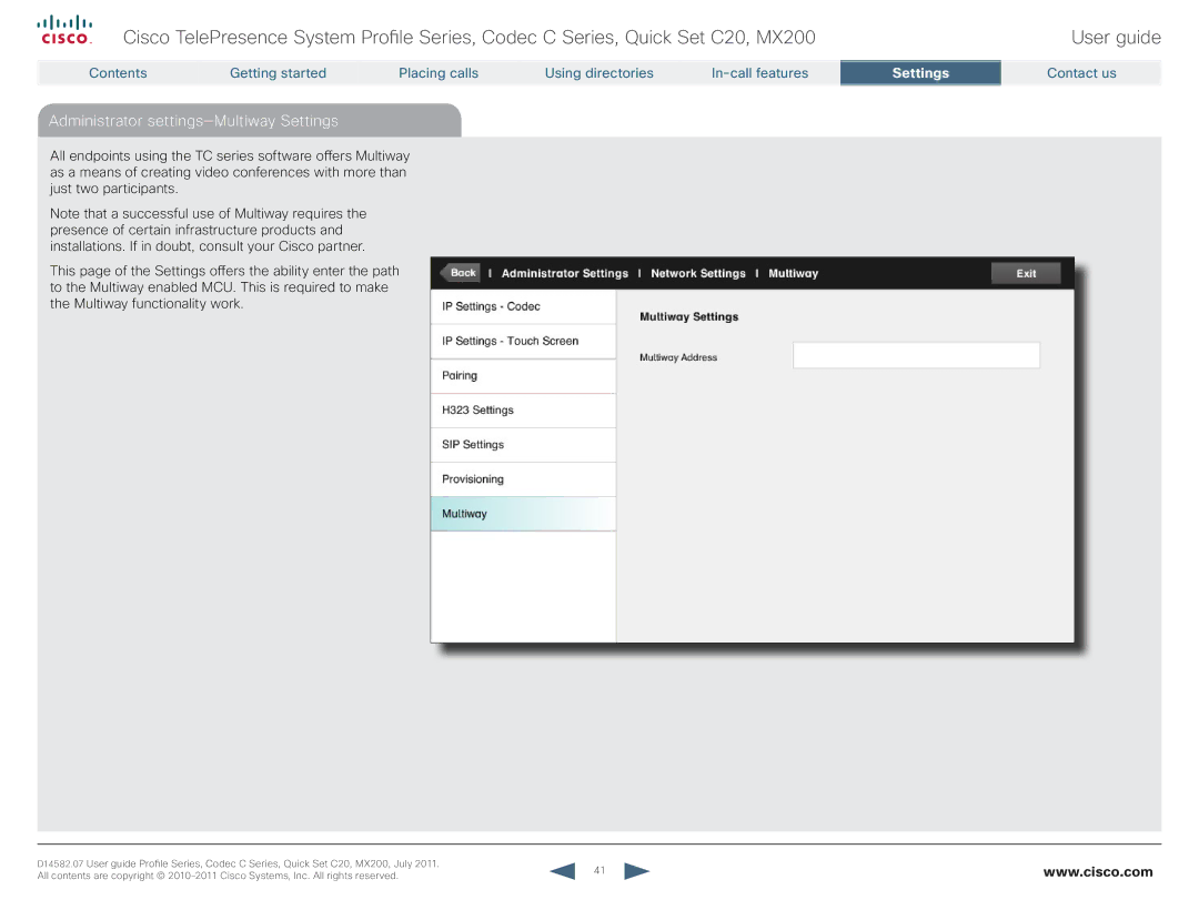 Cisco Systems CTSMX20042K9 manual Administrator settings-Multiway Settings 