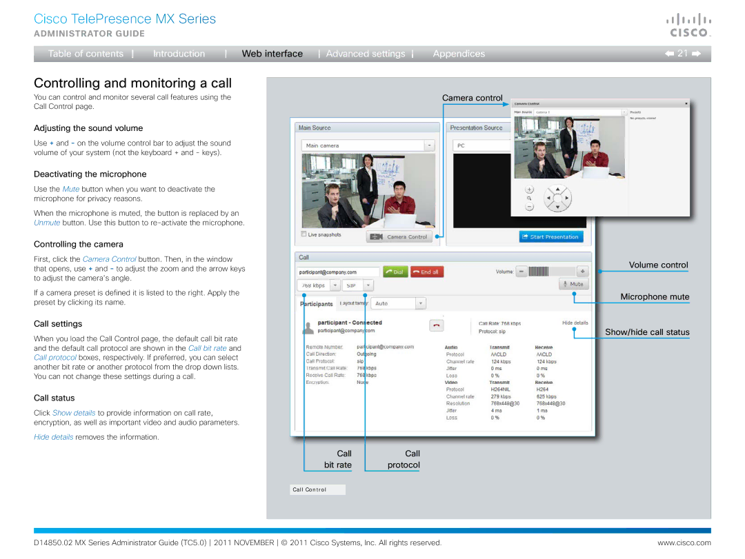 Cisco Systems CTSMX30055K9 manual Controlling and monitoring a call 