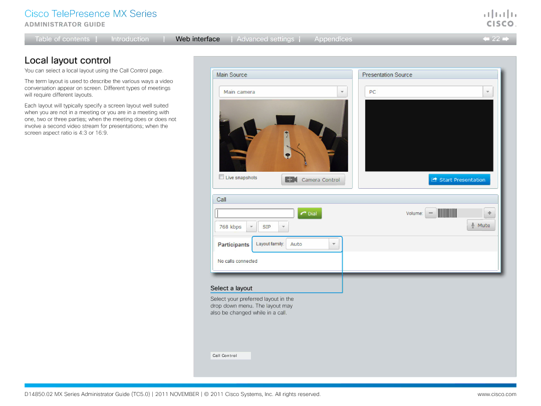 Cisco Systems CTSMX30055K9 manual Local layout control, Select a layout 