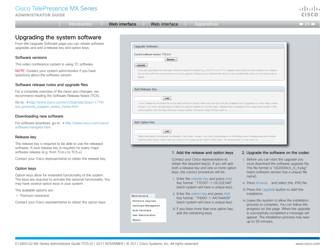 Cisco Systems CTSMX30055K9 manual Upgrading the system software 