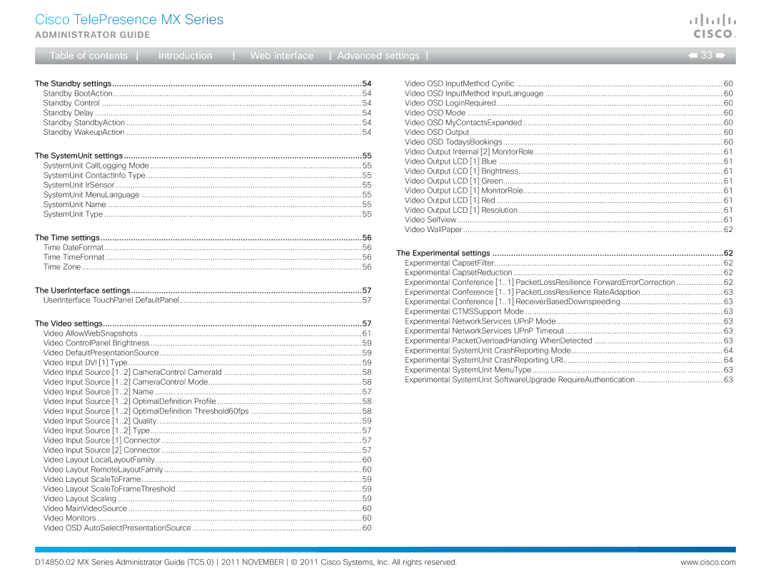 Cisco Systems CTSMX30055K9 manual Cisco TelePresence MX Series 