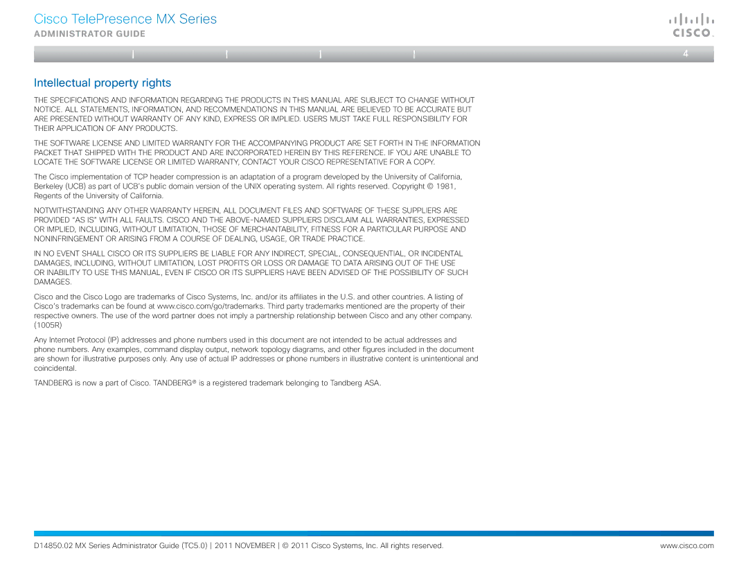 Cisco Systems CTSMX30055K9 manual Intellectual property rights 