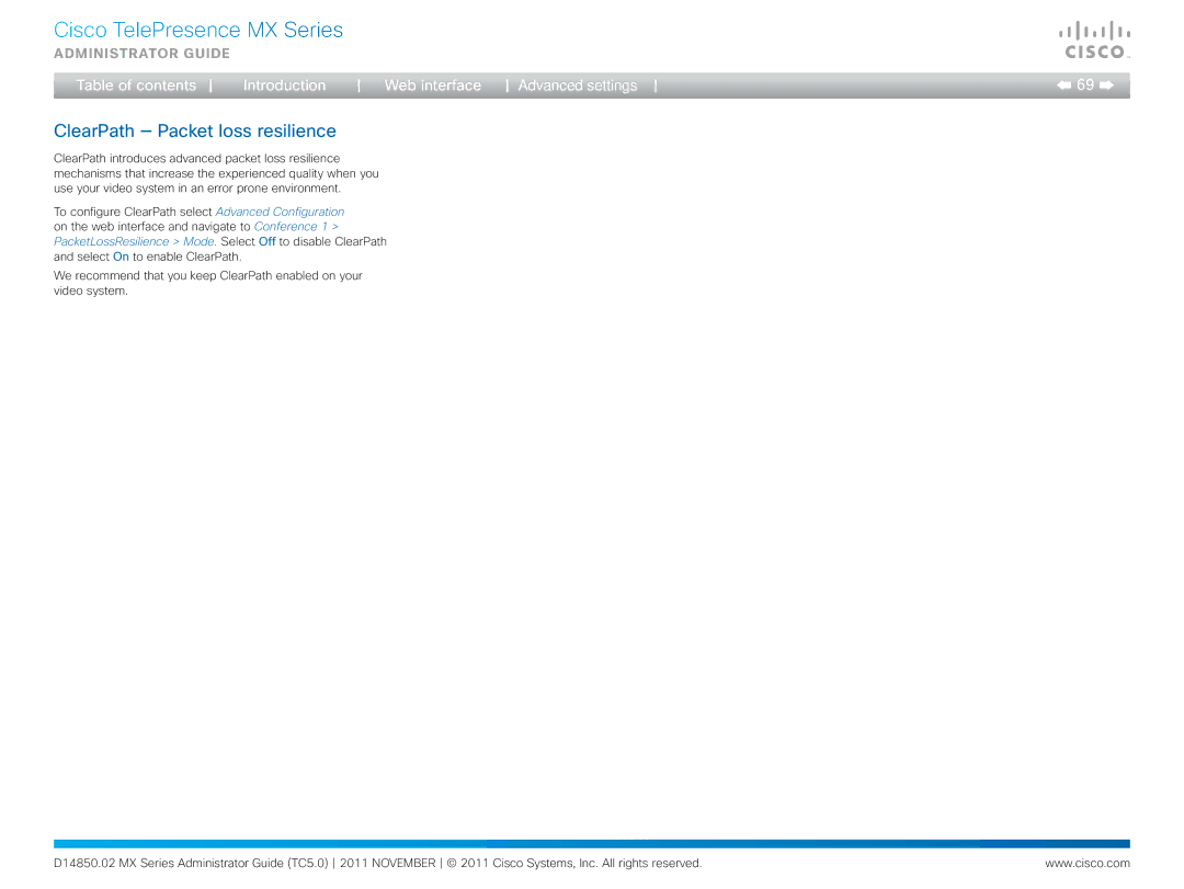 Cisco Systems CTSMX30055K9 manual ClearPath Packet loss resilience 