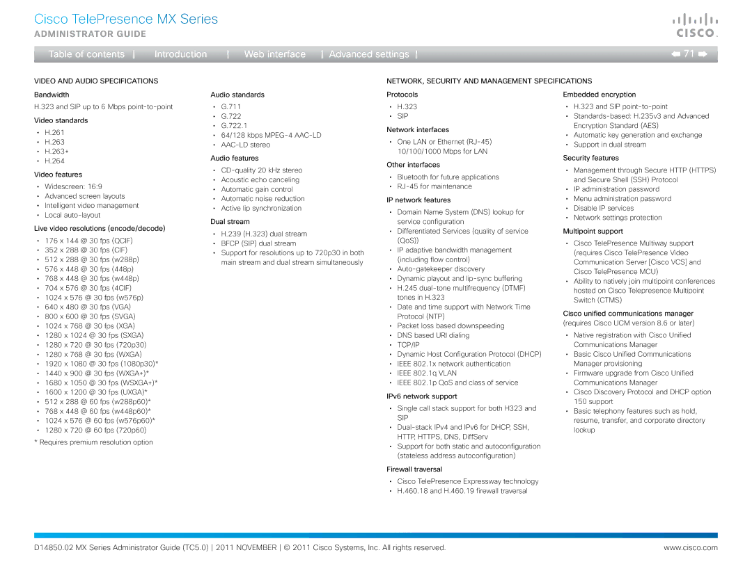 Cisco Systems CTSMX30055K9 manual Sip 