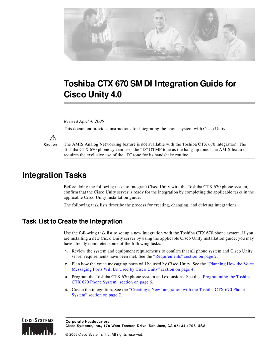 Cisco Systems CTX 670 manual Integration Tasks, Task List to Create the Integration 