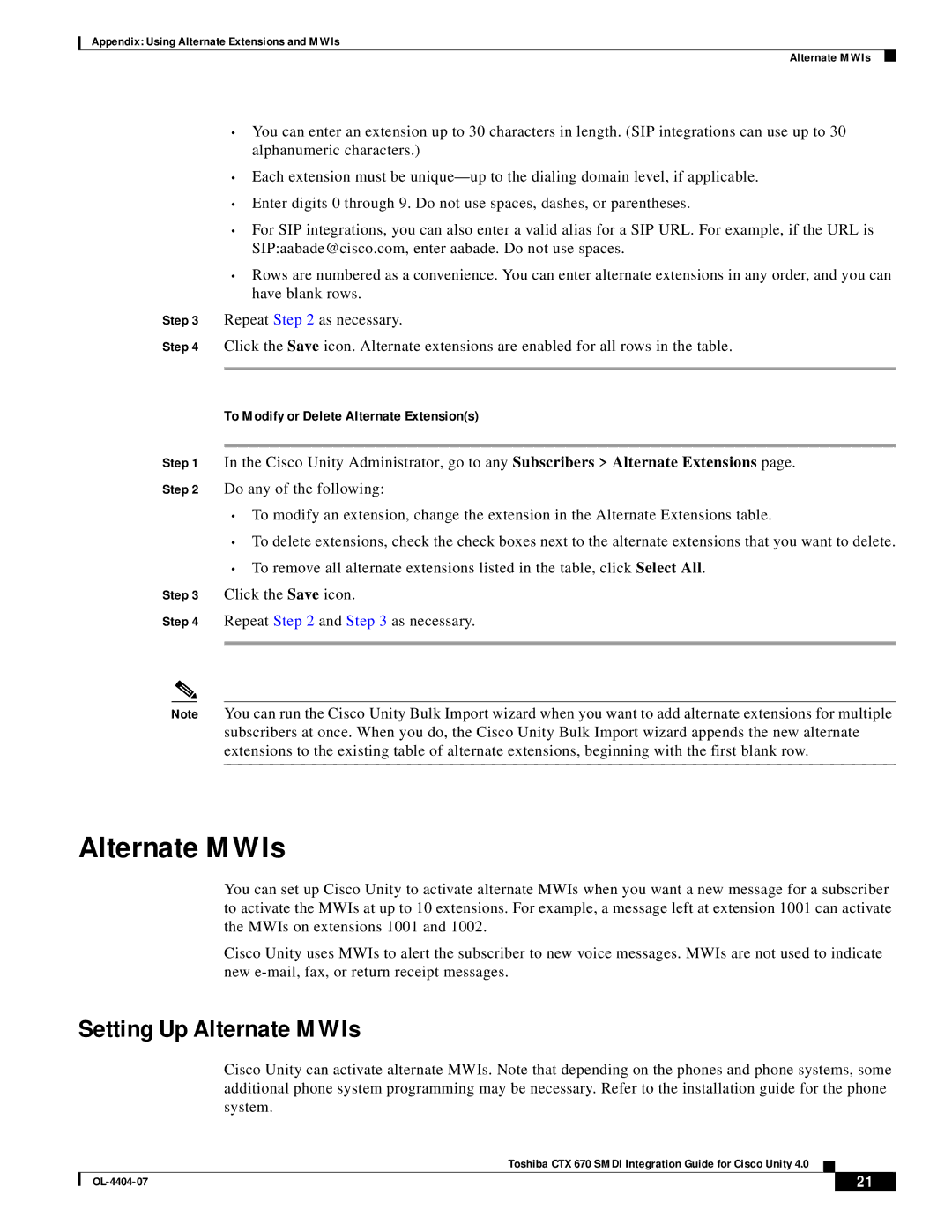 Cisco Systems CTX 670 manual Setting Up Alternate MWIs, To Modify or Delete Alternate Extensions 