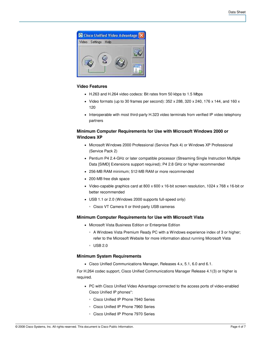 Cisco Systems CUVAV224BUN manual Video Features, Minimum System Requirements 