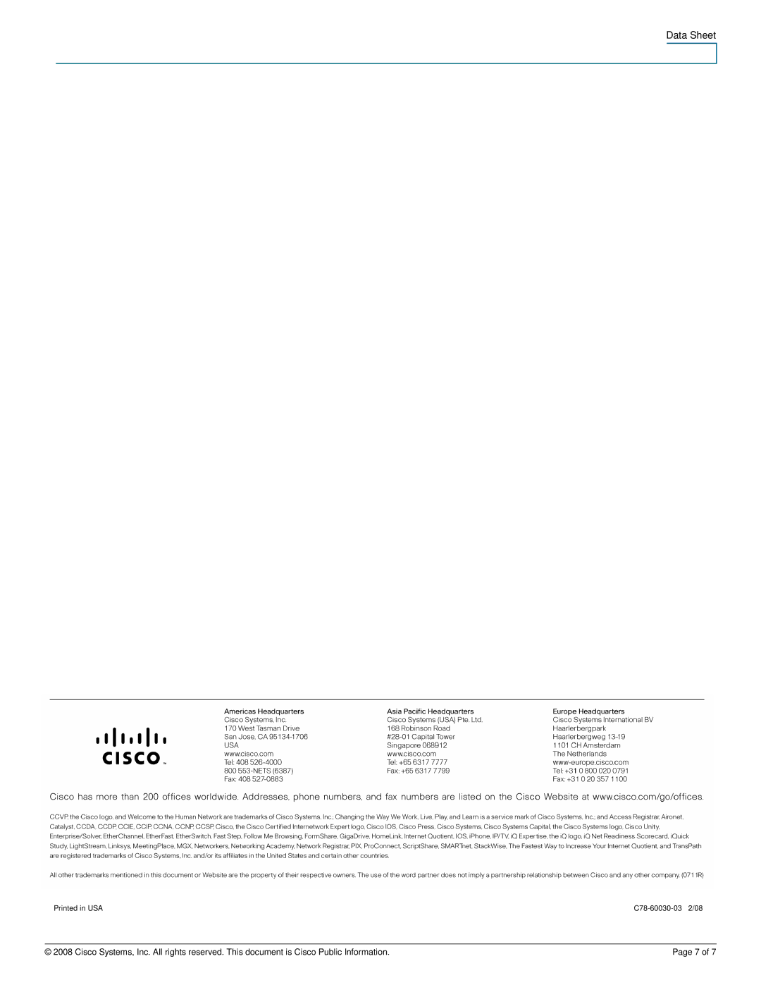 Cisco Systems CUVAV224BUN manual C78-60030-03 2/08 