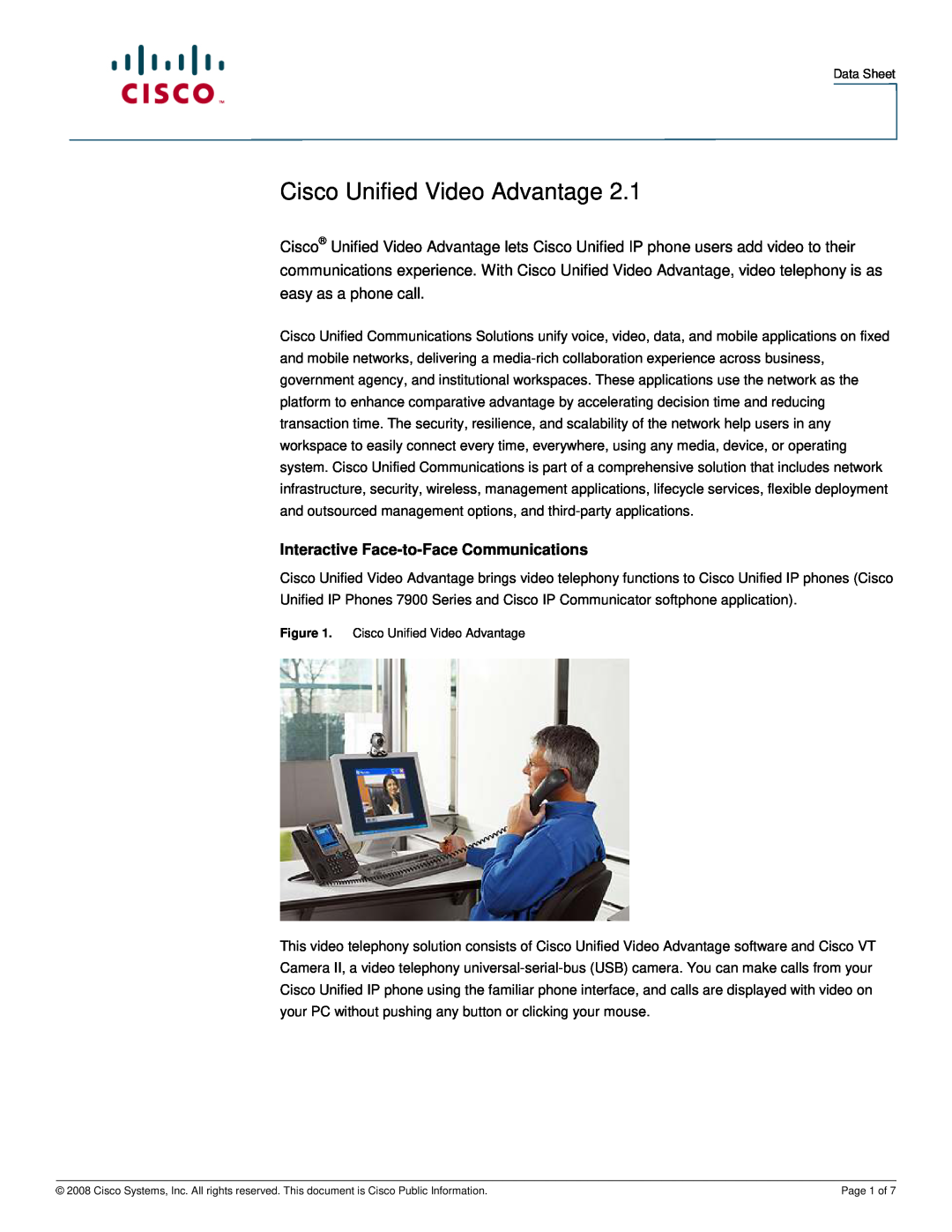 Cisco Systems CUVAV224BUN manual Interactive Face-to-Face Communications, Cisco Unified Video Advantage 