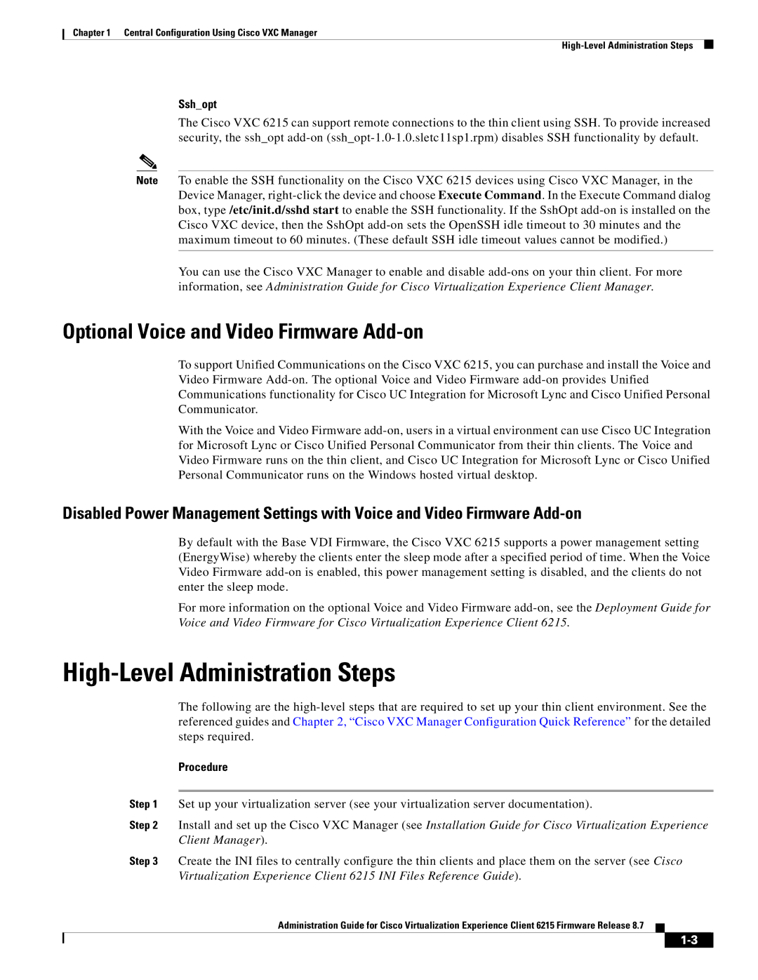 Cisco Systems CVXC6215SK9 High-Level Administration Steps, Optional Voice and Video Firmware Add-on, Sshopt, Procedure 