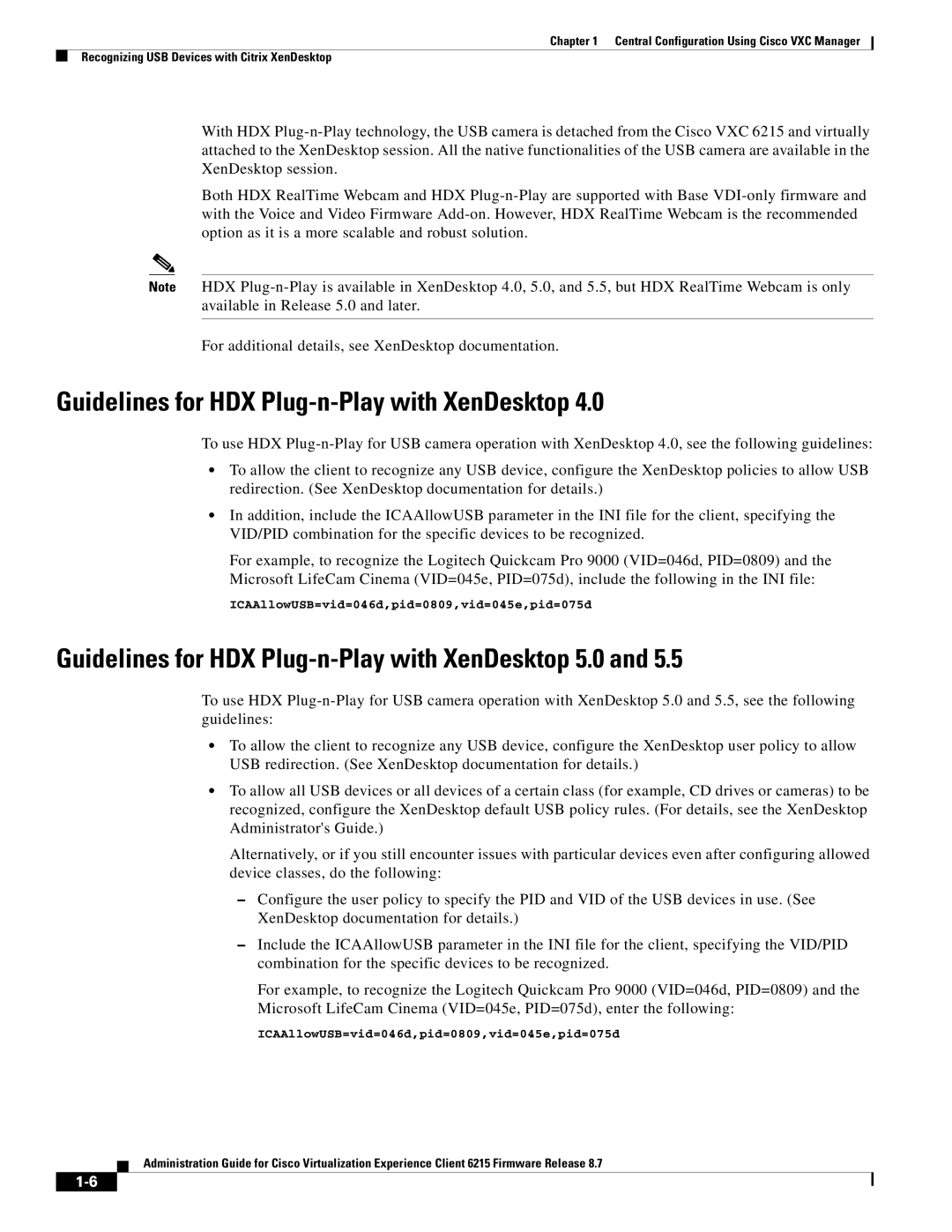 Cisco Systems CVXC6215SK9 manual Guidelines for HDX Plug-n-Play with XenDesktop 