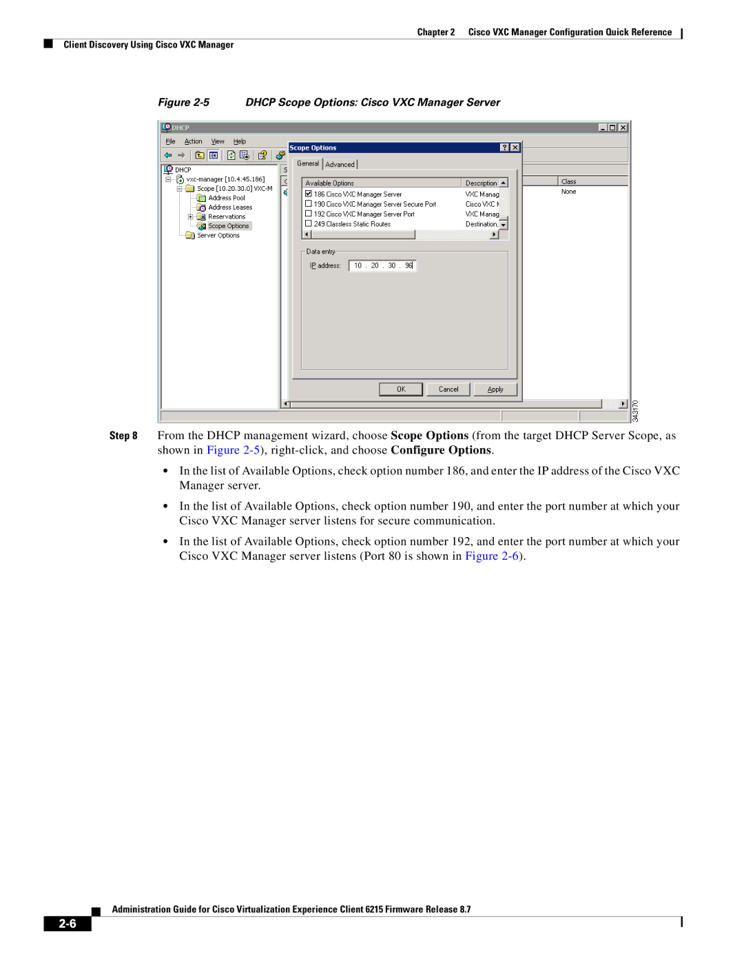 Cisco Systems CVXC6215SK9 manual Dhcp Scope Options Cisco VXC Manager Server 