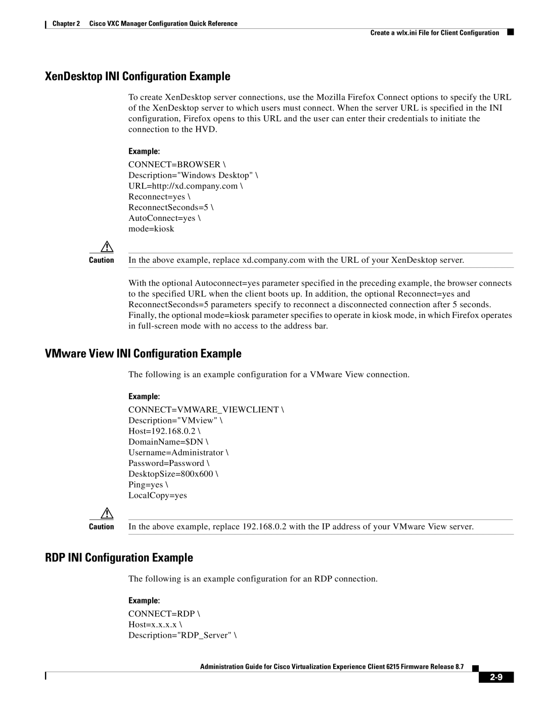 Cisco Systems CVXC6215SK9 manual XenDesktop INI Configuration Example 