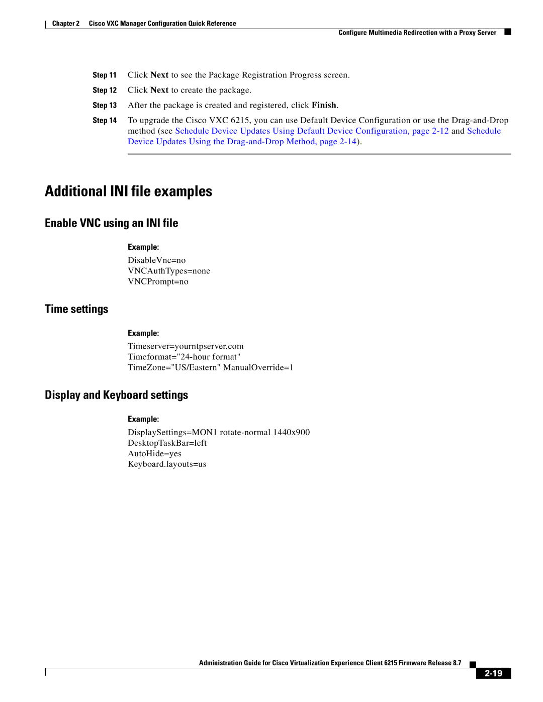 Cisco Systems CVXC6215SK9 manual Additional INI file examples, Time settings 