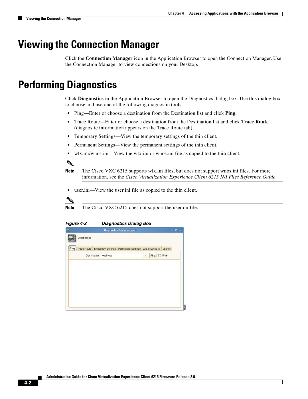 Cisco Systems CVXC6215SK9 manual Viewing the Connection Manager, Performing Diagnostics 